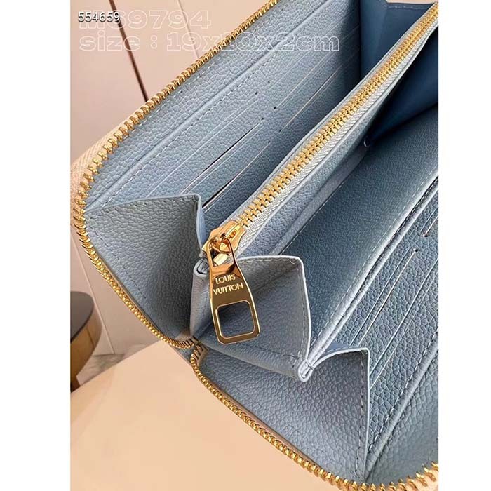 Louis Vuitton LV Unisex Zippy Wallet Blue Monogram Embossed Grained Cowhide Leather M83308