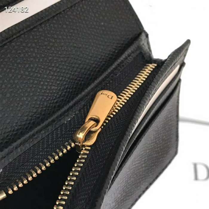 Dior Unisex Saddle Flap Card Holder Black Goatskin 'D' Accent