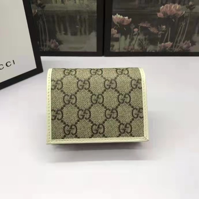 Gucci GG Unisex 1955 Horsebit Card Case Wallet Beige Ebony GG Supreme Canvas