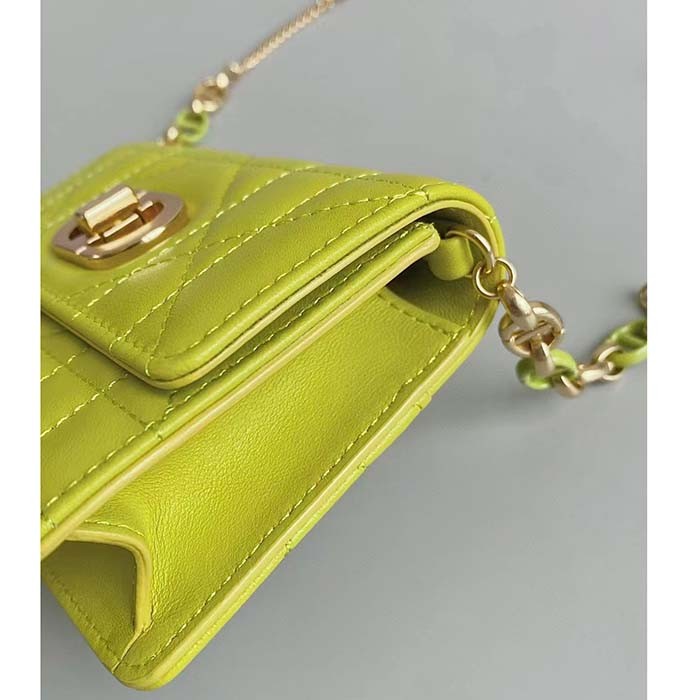 Dior Women CD Miss Caro Micro Bag Lime Yellow Macrocannage Lambskin