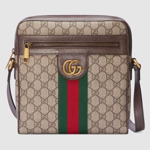 Gucci GG Men Ophidia GG Small Messenger Bag in Beige/Ebony Soft GG Supreme Canvas