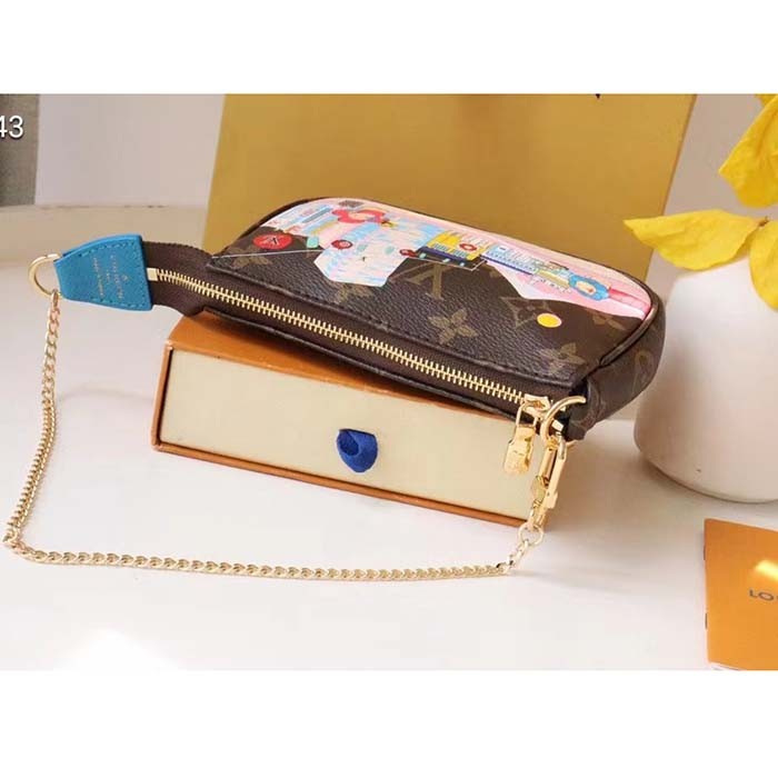 Louis Vuitton LV Women Mini Pochette Accessoires Blue Monogram Coated Canvas