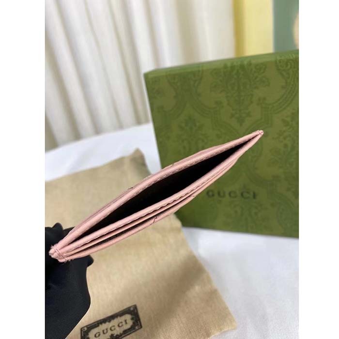 Gucci Unisex GG Marmont Matelassé Card Case Rose Beige Chevron Leather Double G