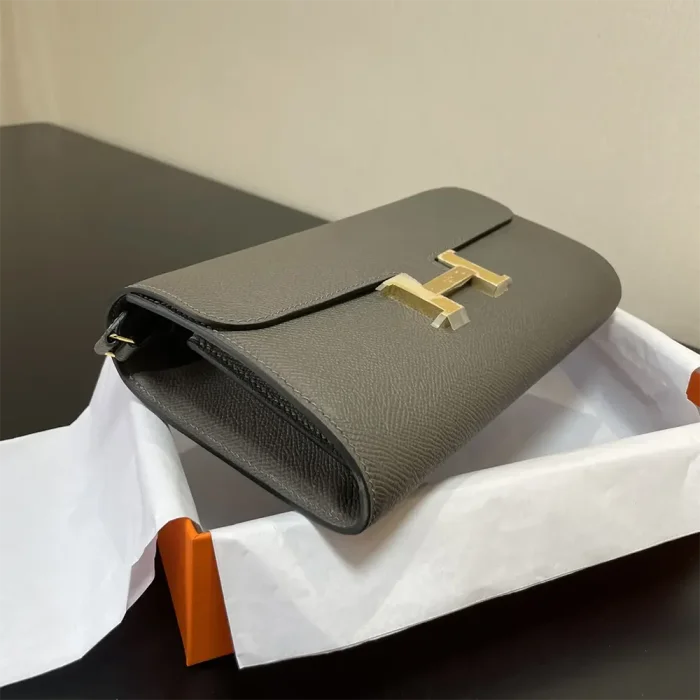 Hermes Women Constance Long To Go in Epsom Leather-Grey/Gold