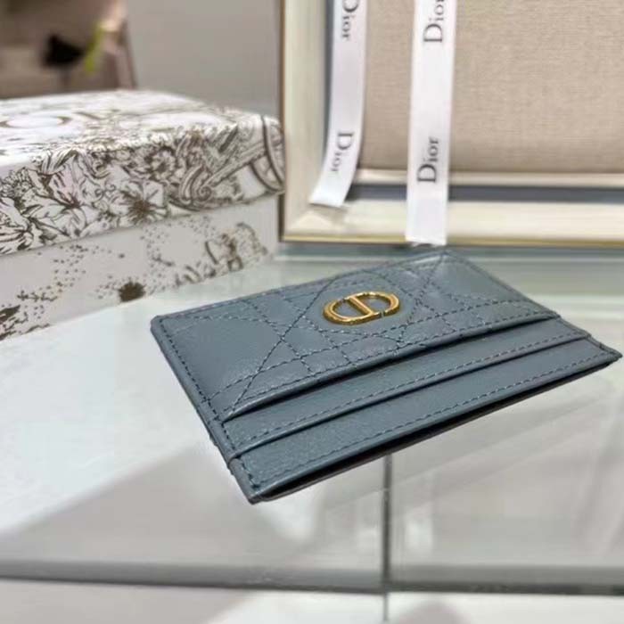 Dior Unisex CD Dior Caro Five Slot Card Holder Cloud Blue Supple Cannage Calfskin