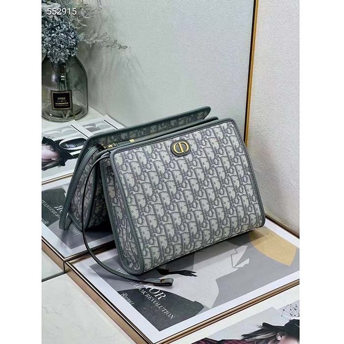 Dior Unisex CD Medium 30 Montaigne Pouch Gray Dior Oblique Jacquard