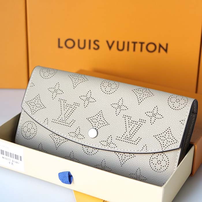 Louis Vuitton LV Unisex Iris Wallet Galet Grey Mahina Perforated Calf Leather