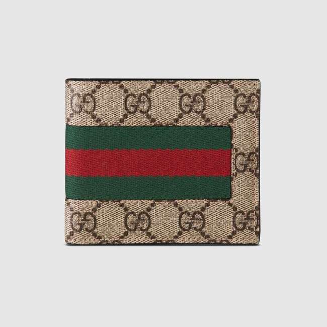 Gucci GG Men Web GG Supreme Wallet in Beige/Ebony GG Supreme Canvas-Beige