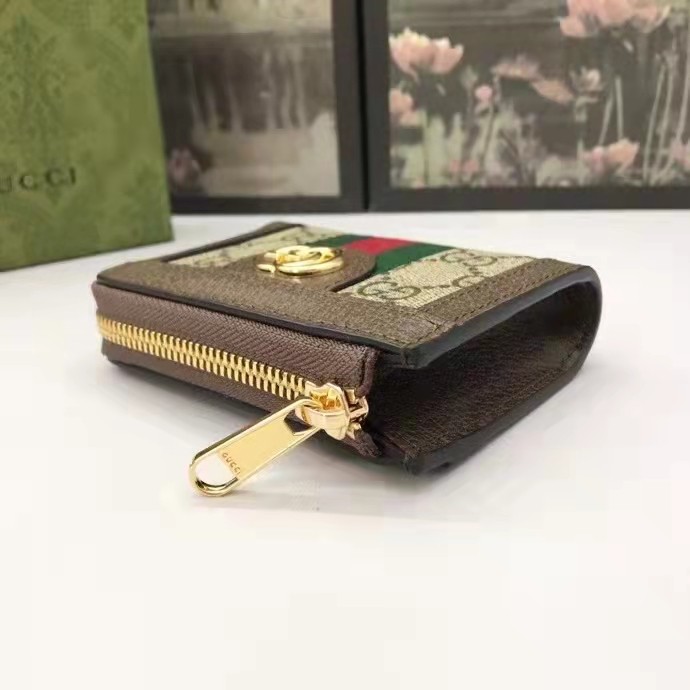 Gucci Unisex Ophidia Zip Around Wallet Beige Ebony GG Supreme Canvas