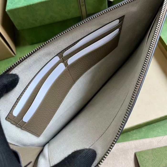 Gucci Unisex GG Marmont Pouch Taupe Leather Six Card Slots One Open Pocket