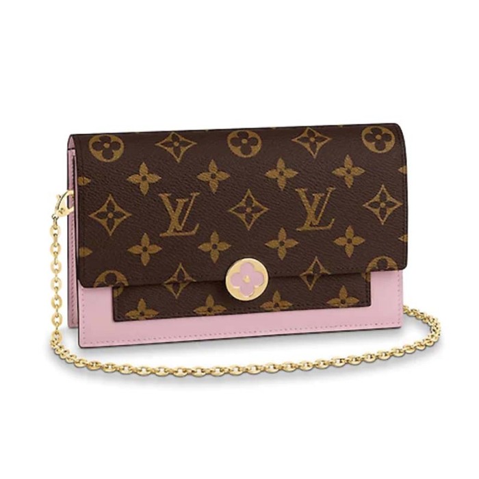 Louis Vuitton LV Women Flore Chain Wallet in Monogram Coated Canvas and Calf Leather