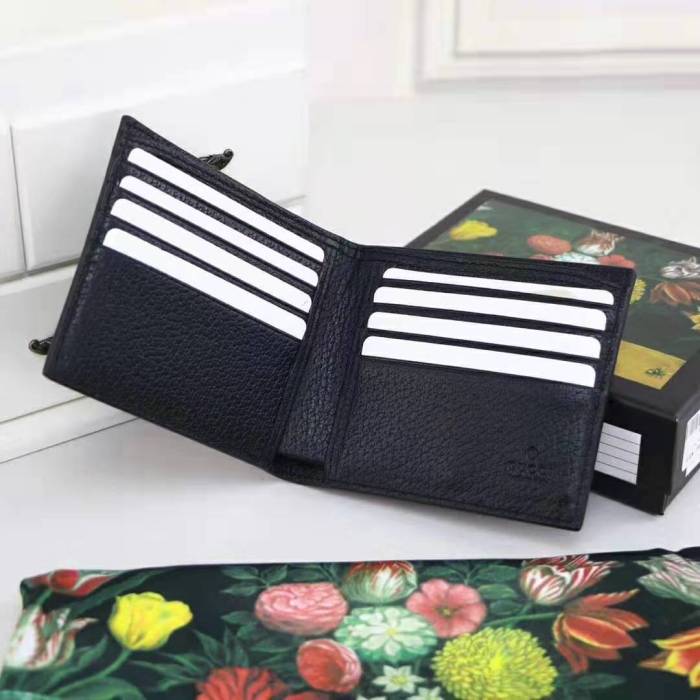 Gucci GG Unisex Animalier Leather Wallet in Black Leather