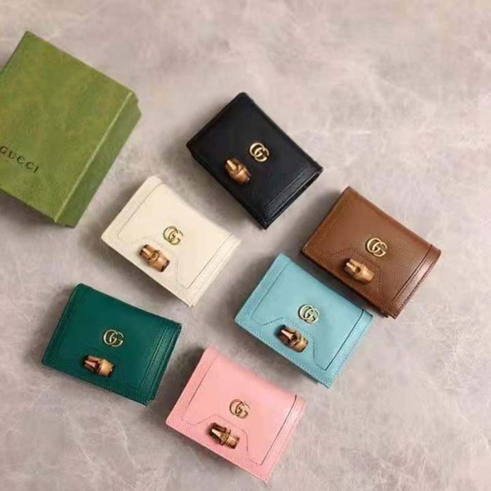 Gucci Women Gucci Diana Card Case Wallet Double G Black Leather