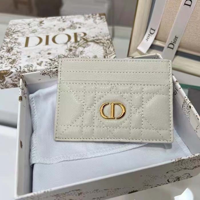 Dior Unisex CD Dior Caro Five Slot Card Holder Cloud Latte Supple Cannage Calfskin