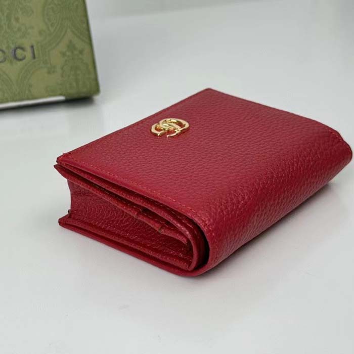 Gucci GG Unisex Leather Card Case Wallet Hibiscus Red Metal-Free Tanned Leather Double G Style ‎456126 CAO0G 6433