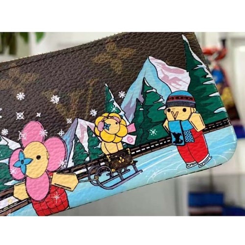 Louis Vuitton LV Unisex Key Pouch Pink Monogram Coated Canvas Grained Cowhide Leather