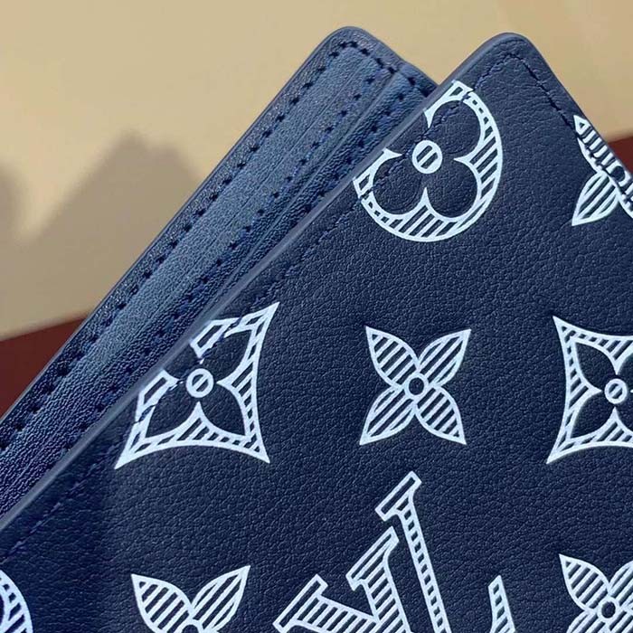 Louis Vuitton LV Unisex Multiple Wallet Blue White Monogram Shadow Calfskin Leather M83379