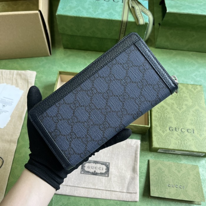 Gucci Unisex Ophidia GG Zip Around Wallet Blue Dark Blue GG Supreme Canvas