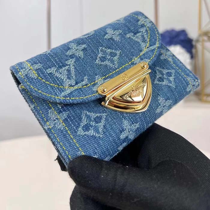 Louis Vuitton LV Unisex Victorine Wallet Denim Blue GOTS Monogram Denim Canvas Natural Cowhide Leather