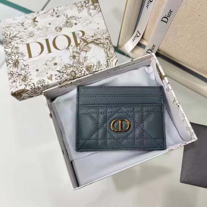Dior Unisex CD Dior Caro Five Slot Card Holder Cloud Blue Supple Cannage Calfskin