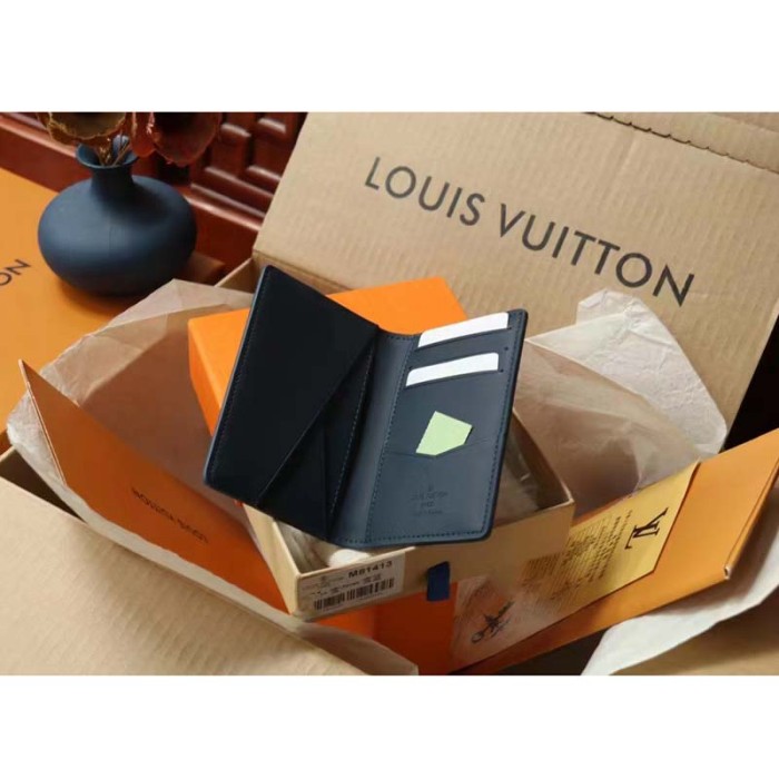 Louis Vuitton LV Unisex Pocket Organizer Blue Cowhide Leather Monogram Motif