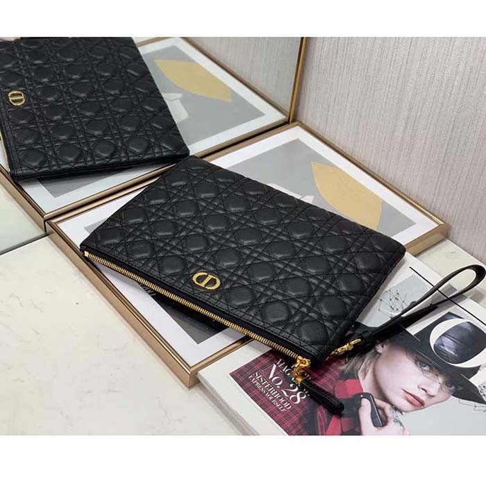 Dior Unisex CD Large Caro Daily Pouch Black Supple Cannage Calfskin