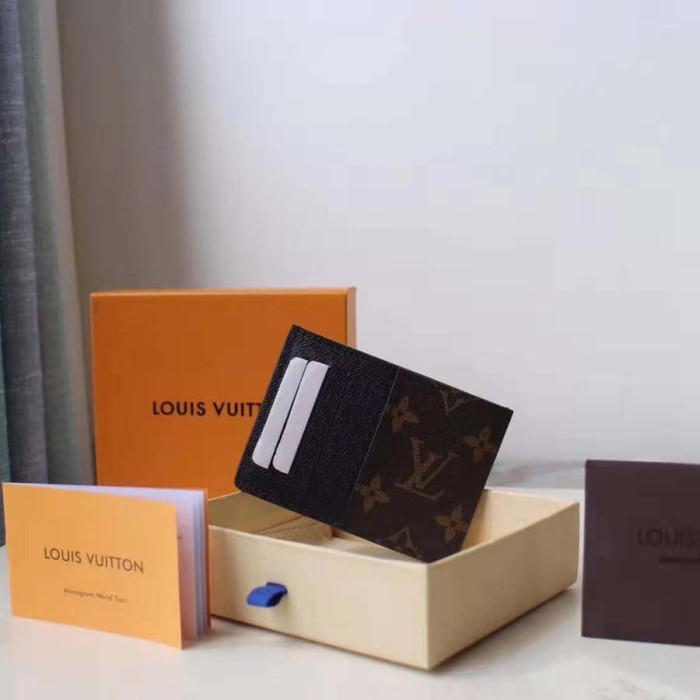 Louis Vuitton LV Unisex Neo Porte Cartes in Monogram Macassar Canvas-Brown