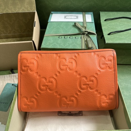 Gucci Unisex Jumbo GG Pouch Orange Jumbo GG Leather Moiré Lining