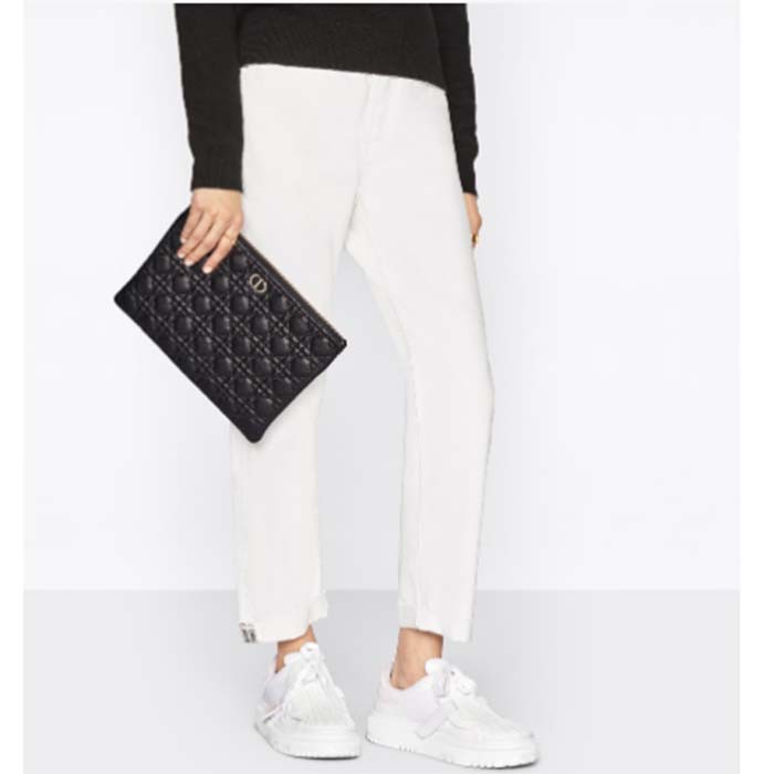 Dior Unisex CD Large Caro Daily Pouch Black Supple Cannage Calfskin