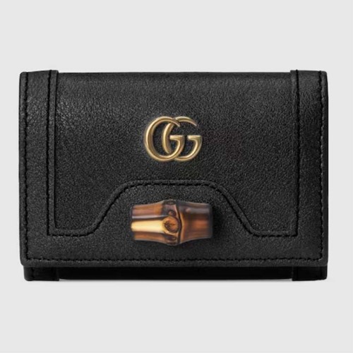 Gucci Unisex GG Diana Medium Wallet Double G Black Leather Bamboo Closure