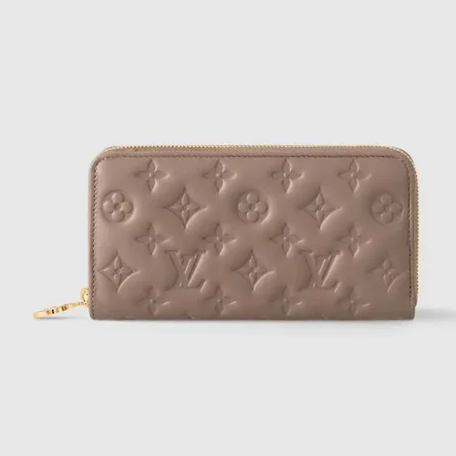 Louis Vuitton Unisex Zippy Wallet Monogram-embossed Lambskin-Taupe Brown