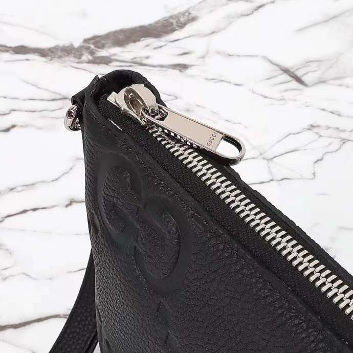 Gucci Unisex Jumbo GG Medium Messenger Bag Black Leather Zip Closure