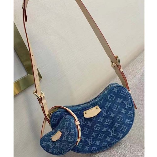 Louis Vuitton LV Unisex Croissant MM Denim Blue GOTS Certified Cotton Monogram Denim
