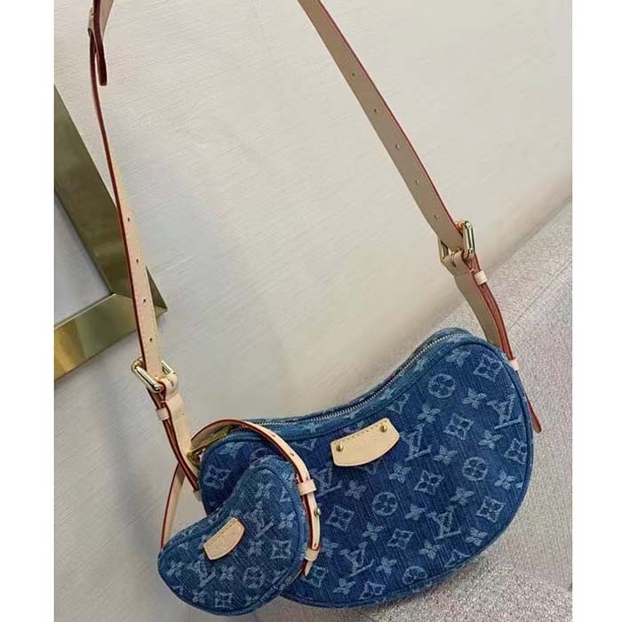 Louis Vuitton LV Unisex Croissant MM Denim Blue GOTS Certified Cotton Monogram Denim