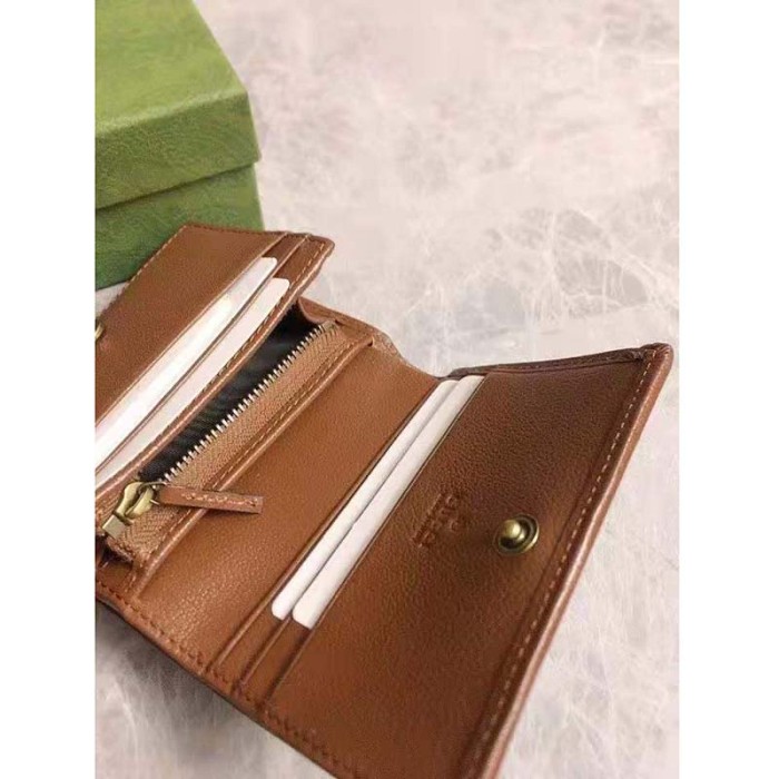 Gucci Unisex Gucci Diana Card Case Wallet Double G Brown Leather