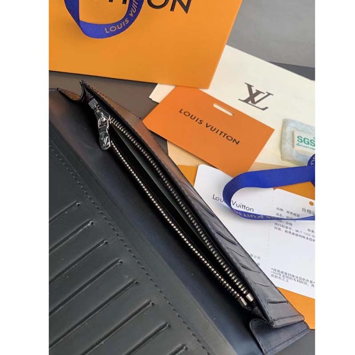 Louis Vuitton Unisex LV Brazza Wallet Black Taurillon Cowhide Leather