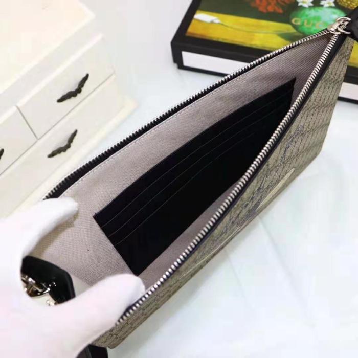 Gucci GG Men Gucci Bestiary Pouch with Bee in Beige/Ebony Soft GG Supreme with Bee