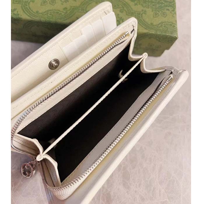 Gucci Unisex GG Gucci Blondie Wallet White Leather Round Interlocking G Taffeta Lining Style ‎760336 AACP7 9022