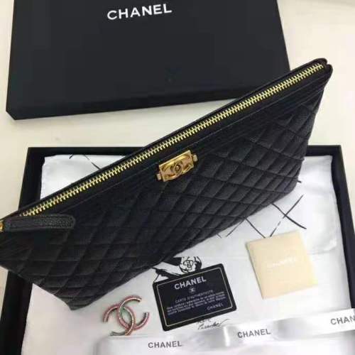 Chanel Unisex Boy Chanel Pouch in Lambskin Leather-Black