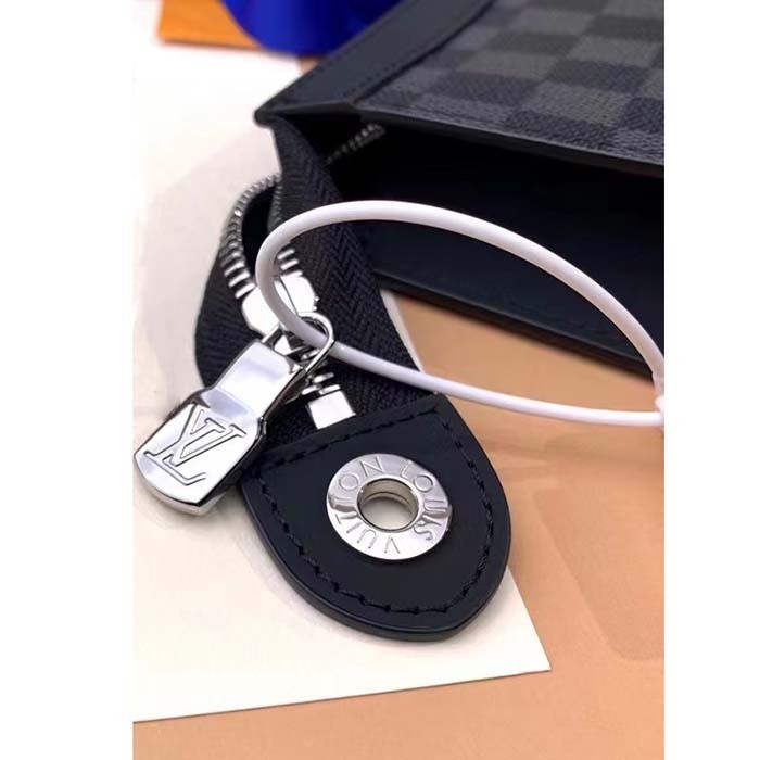 Louis Vuitton LV Unisex Pochette Voyage MM Black Grey Damier Graphite Coated Canvas