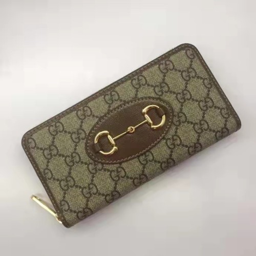 Gucci Unisex Gucci 1955 Horsebit Zip Around Wallet Beige Ebony GG Supreme Canvas