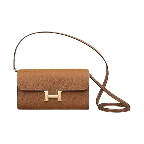 Hermes Women Constance Long To Go in Epsom Leather-Brown/Gold