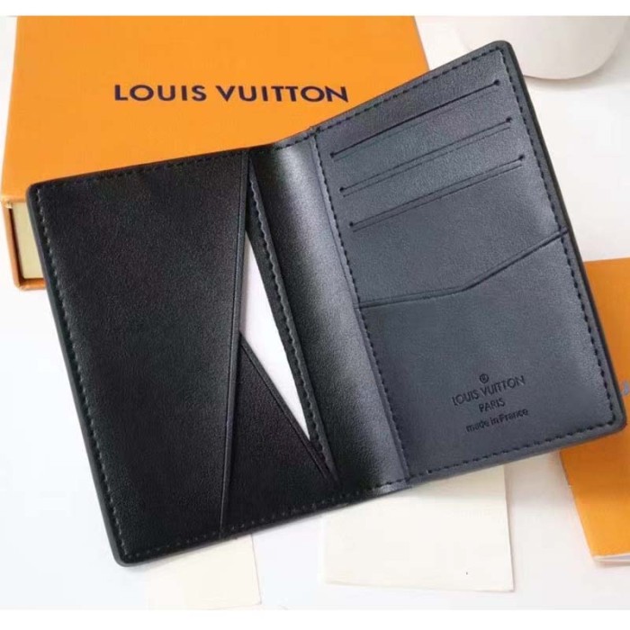 Louis Vuitton LV Unisex Pocket Organizer Wallet Blue Taurillon Cowhide Leather