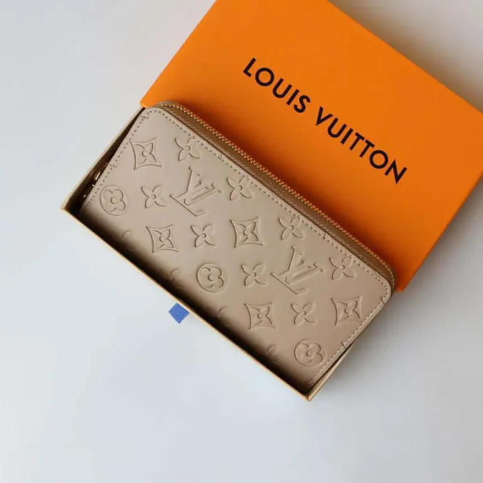 Louis Vuitton Unisex Zippy Wallet Monogram-embossed Lambskin-Taupe Brown