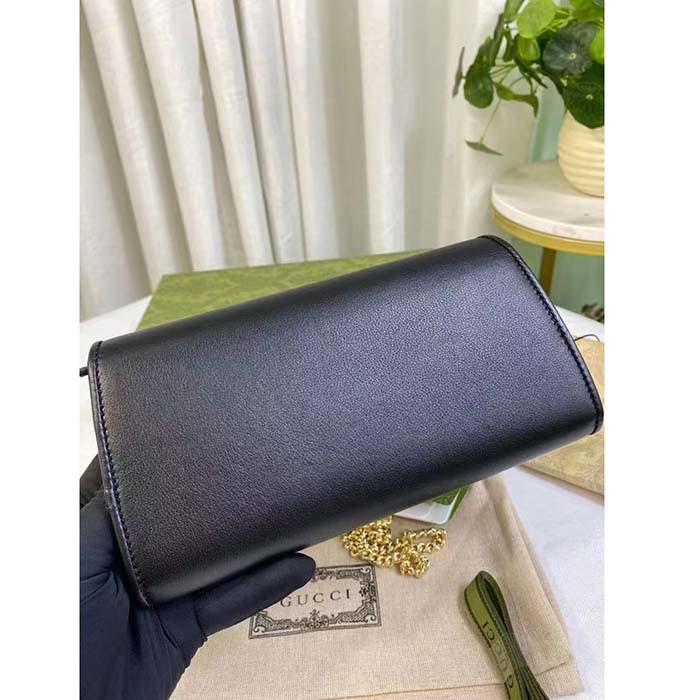 Gucci Women GG Blondie Continental Chain Wallet Black Leather Round Interlocking G