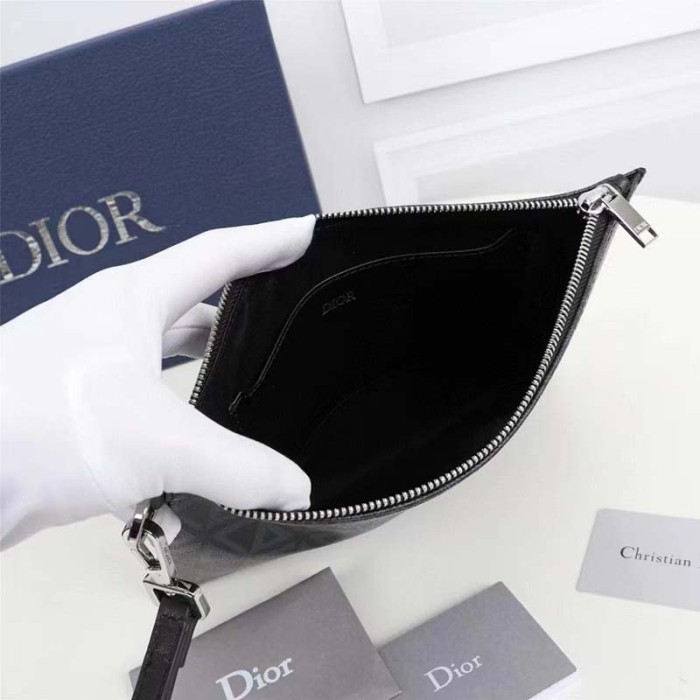 Dior Unisex A5 Pouch Black CD Diamond Canvas Smooth Calfskin