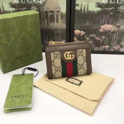 Gucci Unisex Ophidia Zip Around Wallet Beige Ebony GG Supreme Canvas