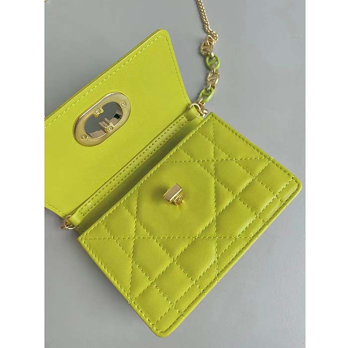 Dior Women CD Miss Caro Micro Bag Lime Yellow Macrocannage Lambskin