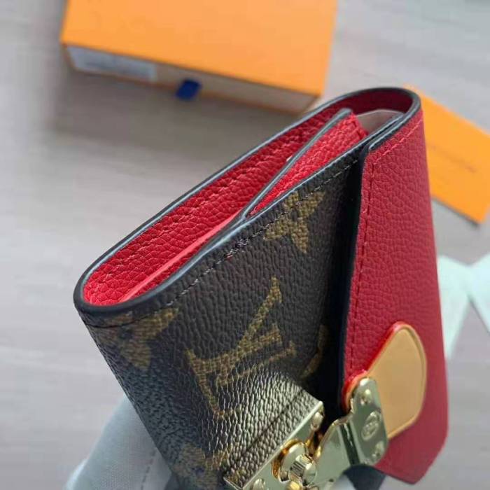 Louis Vuitton LV Women Pallas Compact Wallet in Monogram Canvas with Colored Calf Leather