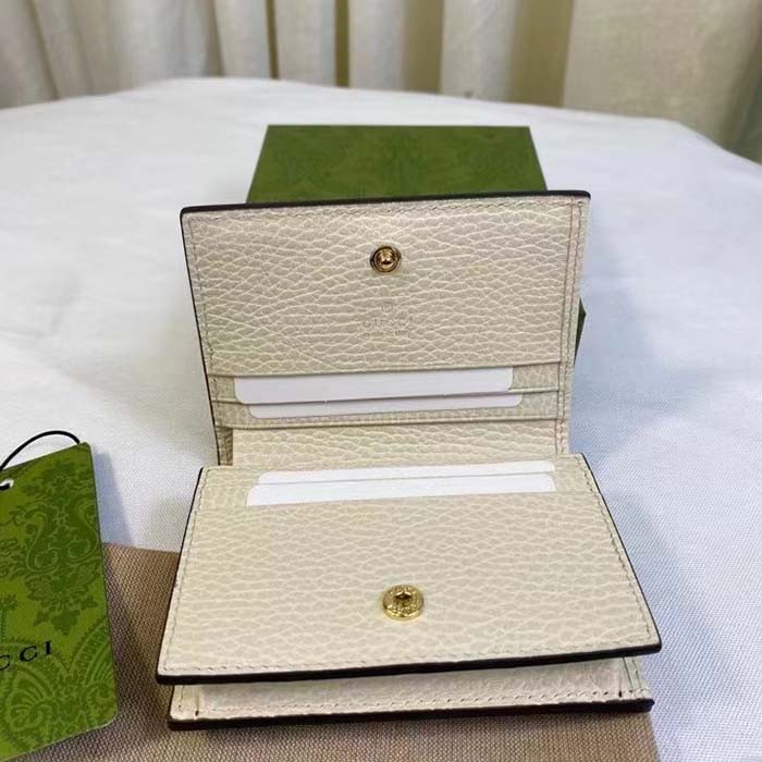 Gucci Unisex GG Marmont Card Case Wallet White Double G Beige Ebony Supreme Canvas